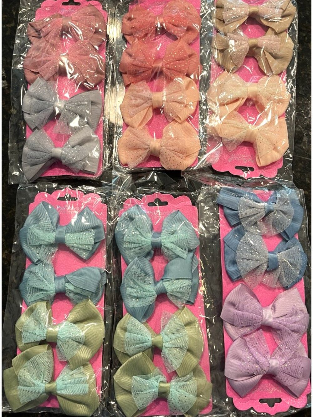 Lot of 24 Pastel Hair Bow Alligator Clip Tulle Ribbon Pink Blue Barette Bows New